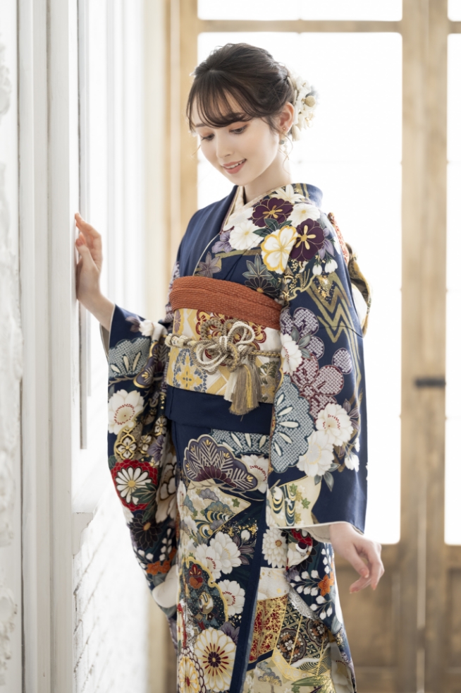 ひいな振袖 紺色
